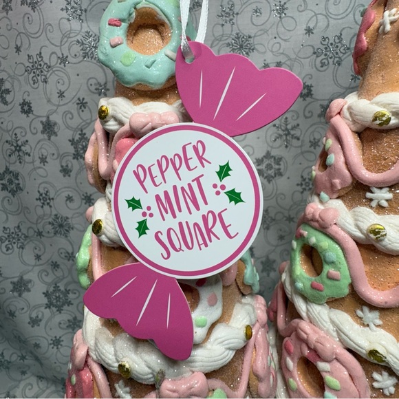 Peppermint Square Pastel Pink Bow Christmas Sprinkled Candy Doughnut Icing Trees - Picture 5 of 12